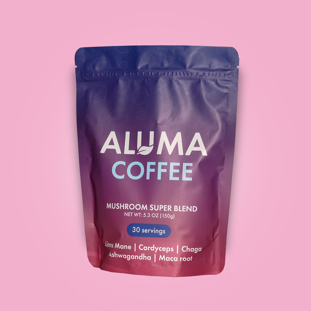 ALUMA Coffee - detail balení prémiové houbové kávy s adaptogeny
